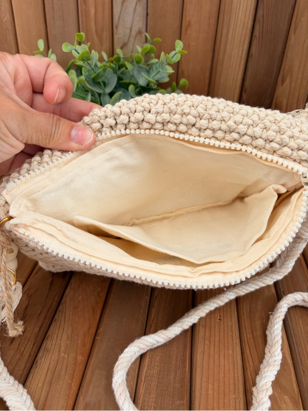 Boho Macrame Clutch Cream Tassel Fringe Woven Crossbody Handmade Style - Picture 9 of 10